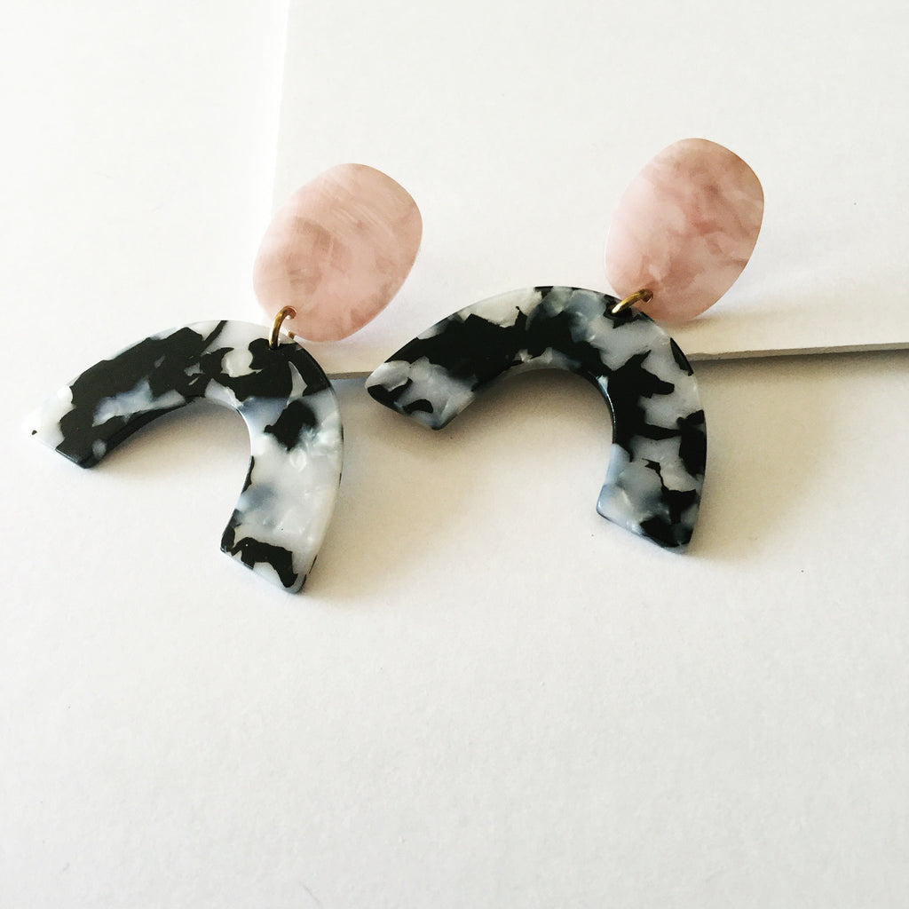 Estee Earrings: Black + White, Pink