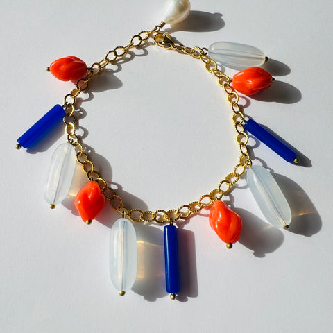 Vintage Charm Bracelet: Bright Orange + Blues