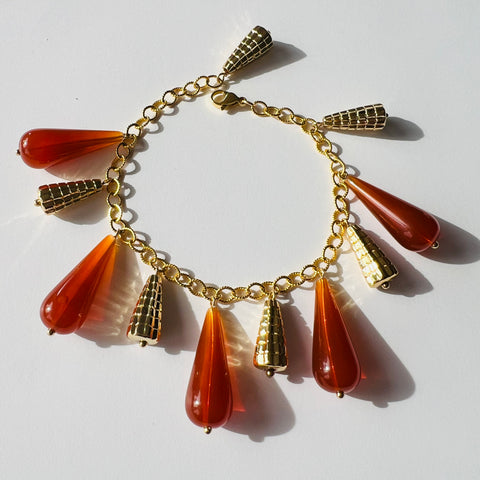Vintage Charm Bracelet: Gold + Orange Lucite