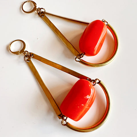 More is More Earrings: Orange Red Lucite