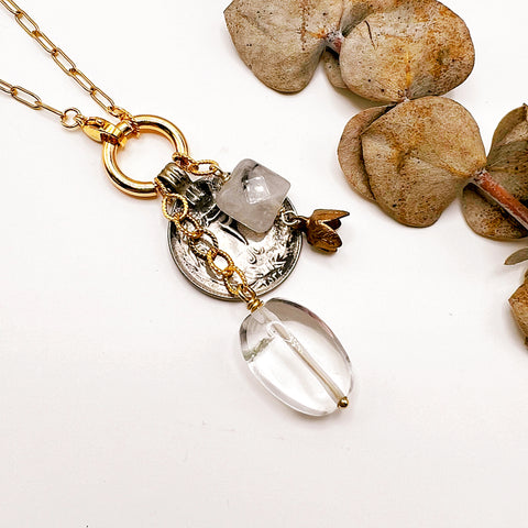 Vintage Coin + Stone Charm Pop Necklace