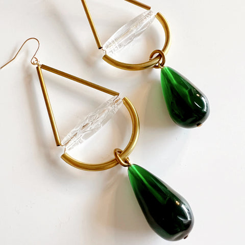 More is More Earrings: Green + Clear Lucite