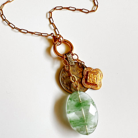 Vintage Coin + Semi-Precious StoneCharm Pop Necklace