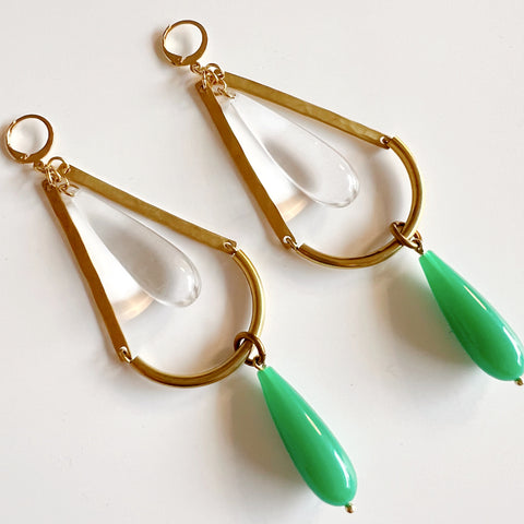 More is More Earrings: Green + Clear Lucite