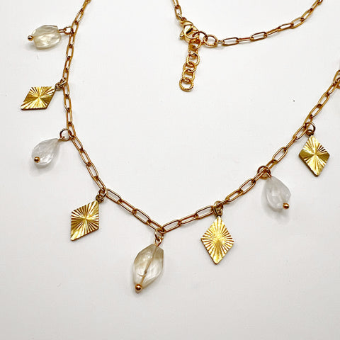 Delicate Crystal + Citrine Charm Necklace