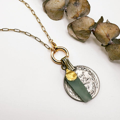 Vintage Coin + Sea Glass Charm Pop Necklace