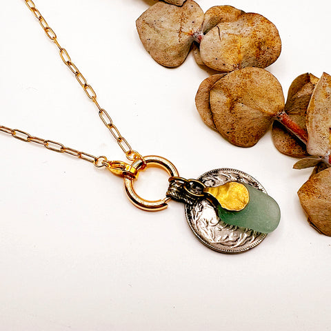 Vintage Coin + Sea Glass Charm Pop Necklace