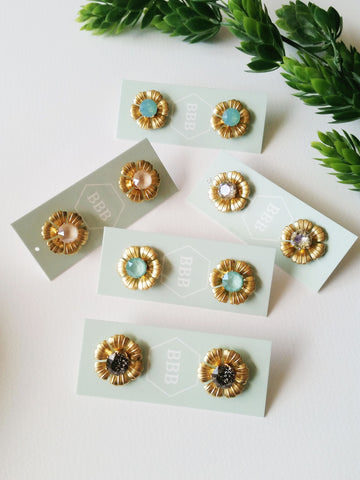 Swarovski Stud Flower Earrings. Removable shields