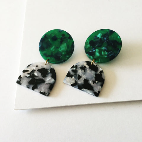 Fearne Earrings: Black + White, Green